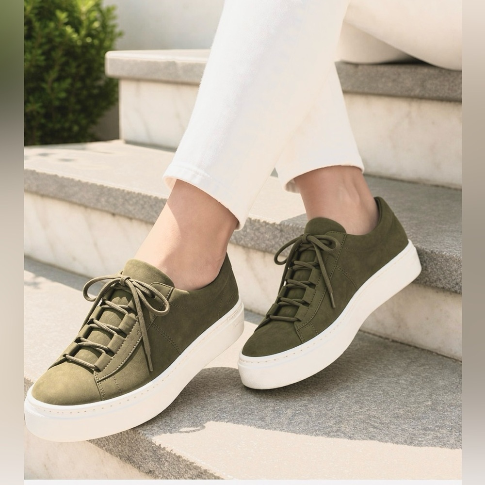 Eileen Fisher Prescot Platform Sneakers Olive Nubuck Leather Women 6.5